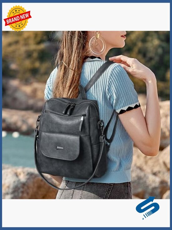 Faux Leather Backpack Purse, Multi-Pocket Travel Daypack, Adjustable Shoulder main image 7